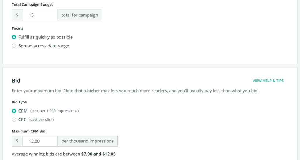 BookBub ad: screenshot of the bidding process